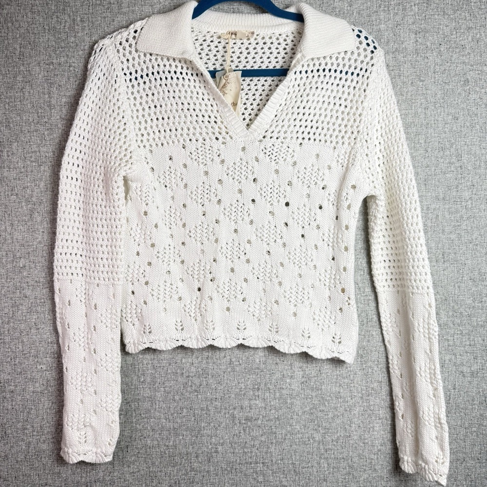 Hem & Thread Crochet‎ Open Knit Long Sleeve Top Sweater SMALL NWT